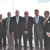 Left to right: Congressman Peter Welch, Bill Stenger, Sen. Patrick Leahy, Sen. Bernie Sanders, Gov. Peter Shumlin, Ariel Quiros and William Kelly in Newport in September 2012