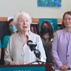 Former governor Madeleine Kunin speaking as Lt. Gov. Molly Gray looks on Former governor Madeleine Kunin speaking as Lt. Gov. Molly Gray looks on