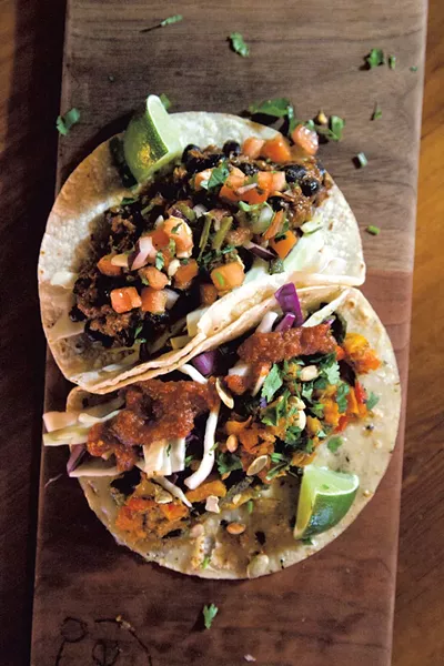 Veggie and black bean tacos at Citizen Cider - MATTHEW THORSEN