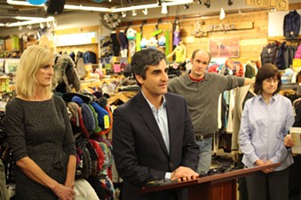 Mayor Miro Weinberger at a November 2014 press conference at Burlington's Outdoor Gear Exchange - FILE: PAUL HEINTZ