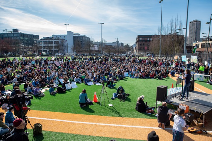 At least 250 people attended Fridays Youth Climate Strike. Many of them were students under the age of 18 who had to skip school to be there.