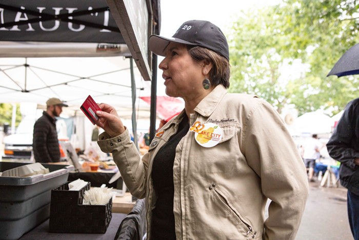 Juarez ordering some tacos at the Lake City Farmers Market.