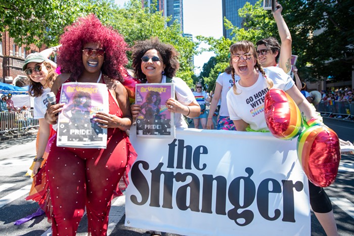 Ms. Briq House (left), our Pride Issue cover star, poses with The Strangers Jasmyne King (center right) who wrote a feature on the educator, sex-work advocate, and burlesque performer.