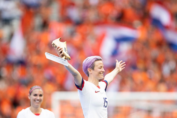 Known homosexual Megan Rapinoe after the U.S. World Cup victory on Sunday. Known homosexual Megan Rapinoe after the U.S. World Cup victory on Sunday.