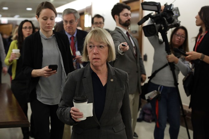 Washington Senator Patty Murray, entering a briefing on coronavirus. Washington Senator Patty Murray, entering a briefing on coronavirus.