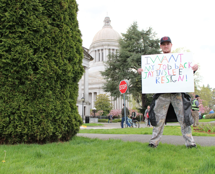 Logan Haylor cant work his construction job, and he hasnt accrued enough hours to get unemployment. He blames Gov. Jay Inslee.