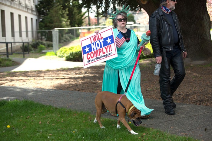 A protester at Sundays anti-lockdown rally in Olympia.