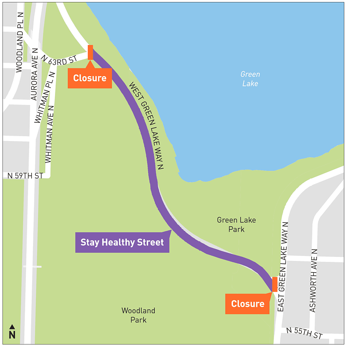 This road closure near Green Lake is part of nine miles of Seattle streets that were opened to human-powered movement over the weekend. This road closure near Green Lake is part of nine miles of Seattle streets that were opened to human-powered movement over the weekend.