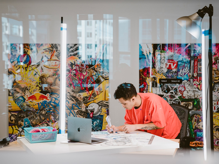 The artist at work in his studio.