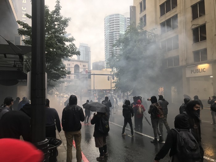 Cloud city but in this case the clouds are tear gas clouds not Googles campus.