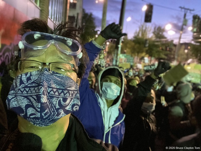 A selfie Bruce took at a happy point. It seemed to me that the majority of protestors were young, students, perhaps in their 20s, and remarkably ethnically diverse. People were passing out water and sharing snacks. The mood of the protestors was almost festive.