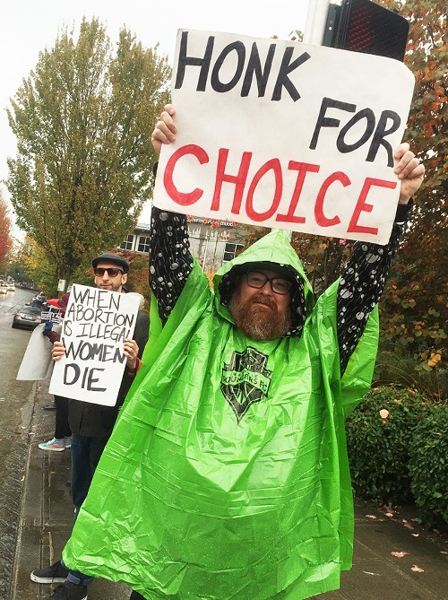 Every time a car did honk, the anti-choice people went woo!—which was confused, because they didnt have any honk for NO-CHOICE signs.