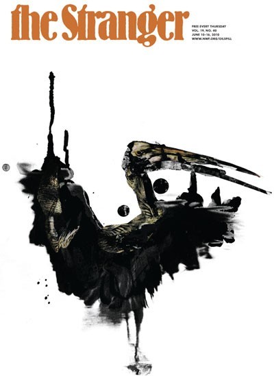 In June of 2010, during the Deepwater Horizon oil spill, Aaron created this oil-covered bird, and our editor and art director decided to publish it with no cover text. In June of 2010, during the Deepwater Horizon oil spill, Aaron created this oil-covered bird, and our editor and art director decided to publish it with no cover text.