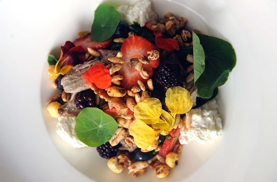 At Dutch & Co., milk-braised veal is surrounded by granola, pickled berries, spinach and ricotta in a composition that's delightfully nuanced. - SCOTT ELMQUIST
