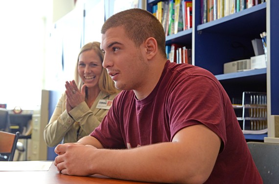 Jared Bartell, a senior at Lynchburg’s E.C. Glass High School, tells Future Center director Heidi Vande Hoef and Beacon of Hope program leaders that he’s been admitted to Virginia Tech. Richmond Mayor Dwight Jones wants to adapt the program and its privately funded scholarships as a model for the city. - SCOTT ELMQUIST