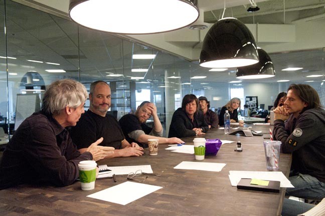 Norman, fourth from the left, leads a meeting of The Martin Agency's group creative directors, including, clockwise from left, Steve Bassett, Keith Tilford, Eric Tilford, Joe Alexander, Nancy Hannon and Andy Azula. - SCOTT ELMQUIST