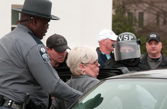 Shelley Abrams, executive director of A Capital Women's Health Clinic in Henrico County, was taken into custody during a protest at the Capitol on March 3. - SCOTT ELMQUIST