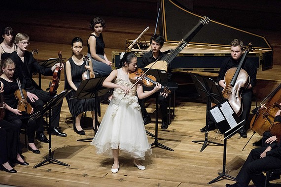 A photo of the 2016 Competition Jr. Finals in London with first prize violinist, Yesong Sophie Lee. Lee performed with the Richmond Symphony and violinist Joshua Bell for its opening concert in September.