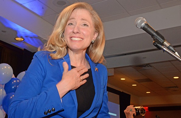 Congresswoman-elect Abigail Spanberger greeted supporters before delivering her victory speech Nov. 6. - SCOTT ELMQUIST