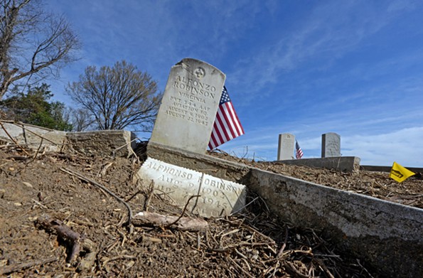 The grave of Alfonzo Robinson is in a cleared section of Evergreen Cemetery. - SCOTT ELMQUIST
