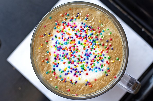 The birthday cake latte with rainbow nonpareil sprinkles. - ASH DANIEL