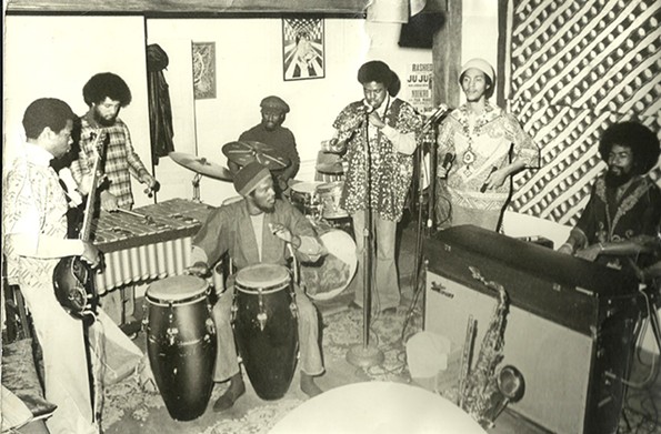 Oneness of Juju rehearses at Kahero Gallery, Branch’s home and art space in Church Hill, in late 1974 or early 1975. - LEW HARRISON