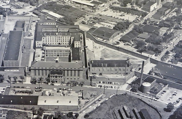 Now demolished, the Virginia State Penitentiary is shown from above in this 1971 image. Its former grounds included land and buildings at South Second and Spring streets in Richmond. - PHOTO COURTESY DALE M. BRUMFIELD