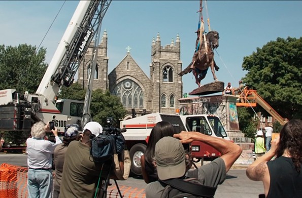 A still from the documentary featuring the statue of Confederate General J.E.B. Stuart being taken down on July 7, 2020.