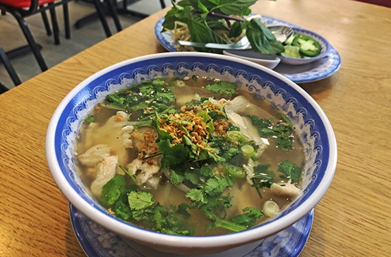The chicken pho, No. 17, features a refreshing lemony broth with tender slices of white meat.