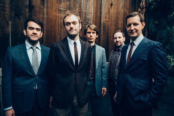 The Punch Brothers are (left to right) Noam Pikelny (banjo), Chris Thile (mandolin), Paul Kowert (bass), Gabe Witcher (fiddle), Chris Eldridge (guitar).