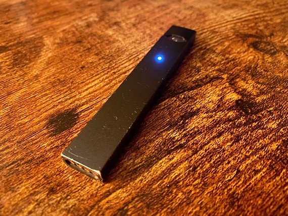 An image of a used Juul vaping device.