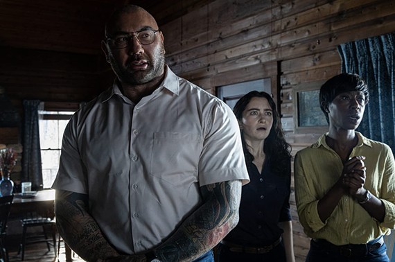 Dave Bautista, Abby Quinn, and Nikki Amuka-Bird look and sound like cultists in the latest from director M. Night Shyamalan, "Knock at the Cabin."