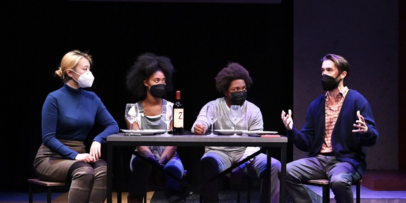 From left: Joan Zhao, Nia Blondell, understudy Corey Terrell Norman and Robbie Winston in a rehearsal for University of Richmond’s upcoming “Smart People.”