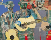 "Three Folk Musicians," 1967, Romare Bearden (American, 1911–1988), collage of various papers with paint and graphite on canvas. Part of the upcoming VMFA exhibition “Storied Strings: The Guitar in American Art” which runs Oct. 8 – March 29.