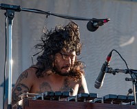 Jesús Gama of Mexico City's Son Rompe Pera wails on his marimba during the band's final set at the 2022 Richmond Folk Festival.