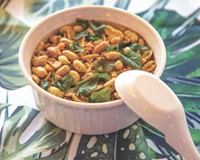 Santana Hem ‘s Sahdeck Dey Dot + Kreung: Roasted peanuts, lemongrass,
makrut lime leaf, turmeric, galangal at Hem & Her.