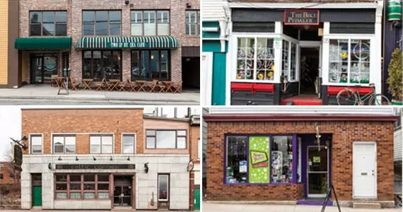 Dartmouth’s welcoming committee (clockwise from top): Two if by Sea, The Bike Pedalar, Sugar Shok and Celtic Corner. - RILEY SMITH