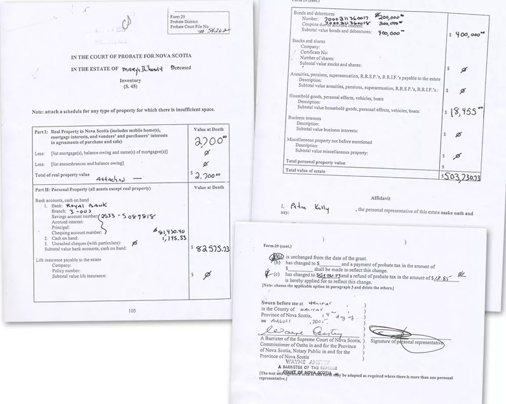 Eight months after she died, Peter Kelly filed - this inventory of Mary Thibeault’s estate - with the court.