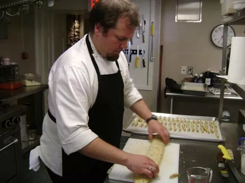 Chef Steve rolls out orange, pecan white-chocolate biscotti for tea. Chef Steve rolls out orange, pecan white-chocolate biscotti for tea.