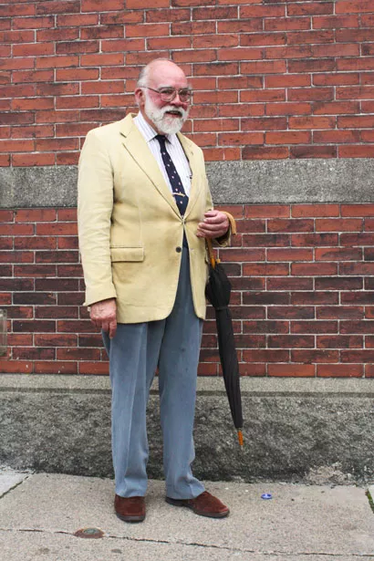 Guy (pronounced “Gee” en français) bought this lightweight corduroy blazer from Simpson’s in 1959, where The Bay now stands. He would rather wear “a good Harris tweed jacket” ---his staple---but it’s too hot in the summer. Guy accessorizes this blazer with gold pins from his time in the navy and a McGill tie. His favourite place to shop in Halifax is the Salvation Army: “I found a Burberry shirt there for $7 the other day!”