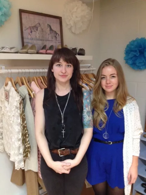 Lindsay Stewart and Emily Ross and a very pretty rack of clothing