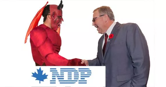 NDP premier Darrell Dexter as our Photoshop artists imagine him closing the deal to give Nova Scotian SAP jobs to IBM.