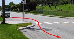 Pinchpoints, or curb extensions, are used to extend sidewalks and reduce lane space, often to guard pedestrian crossings. Squeezing the roadways like this slows down drivers and keeps everyone safe. - RICHARD DRDUL