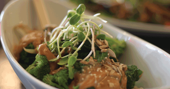 The Heartwood’s rice bowl is an enormous serving of brown rice, greens, peanut sauce and more.