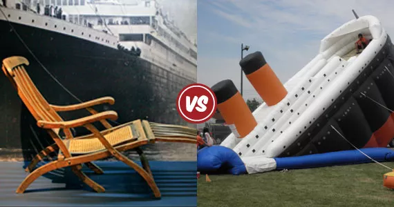 The tragedy and the toy: A rare Titanic deck chair at the Maritime Museum of the Atlantic, and a not-rare-enough bouncy castle.