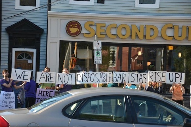Coffee shop workers rally for a union back in 2013, outside the former Second Cup on Quinpool Road. - HILARY BEAUMONT