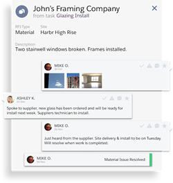 In Harbr, decision makers can discuss specific issues that arise on the construction project. - SCREENSHOT