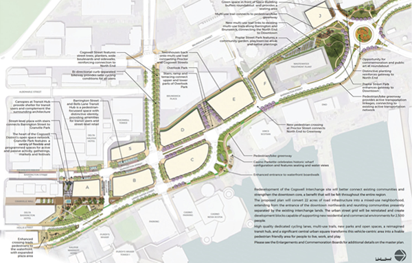 The Cogswell redevelopment 90 percent plan will bring green space and car-second transit to the area. - SUBMITTED