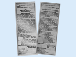 Other than the bulletin boards at the law courts, small newspaper ads are one of the only ways news about the forclosure auctions is shared.