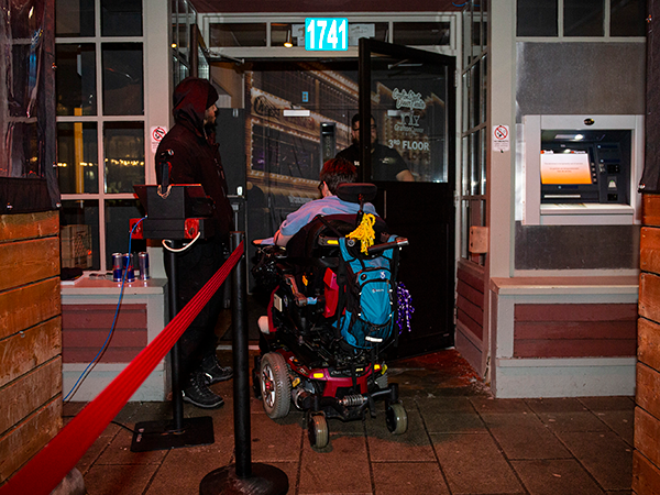 In downtown Halifax there are about 20 places you can go dancing. The Coast’s research found that only one of those places is no-strings-attached-no-need-for-a-manager accessible. Five spots are not accessible at all, and at five spots there’s an accessible entrance but no accessible washrooms. The Carleton on Argyle Street has a hefty ramp that waits inside the front doors—which are a step up from street level. A sign on the wooden planters that mark the entrance has a phone number to call if you need an accessible entrance. Someone working the door will put out the ramp and unlock the accessible potential of the venue—accessible washrooms, an accessible dance floor and no stairs to get up to the bar to order a drink. Carleton owner Karen Spaulding says making the changes in 2018 was very challenging, “but very worthwhile.” When it comes to making spaces accessible, owners have to deal with landlords, contractors, the city, old buildings and historic property rules and—at the end of the day—a large amount of money. “It is a lot of trade-offs and conversations and money. But one cannot deny the importance of having the conversation and working towards full accessibility.”